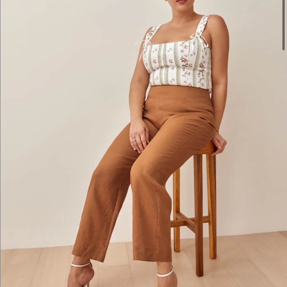 Reformation Justin Linen Pant in Barley